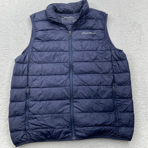 Eddie Bauer Down Puffer Vest EB650 Lightweight Full Zip Navy Blue Mens Tall‎ - Picture 1 of 8